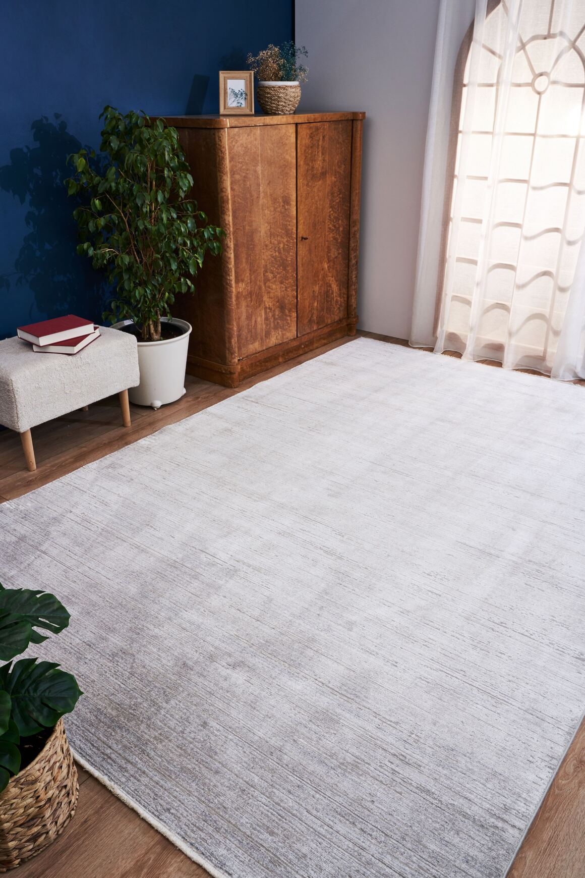 Queen 8109 Gri - Viskon Bambu Halı | Dokuma Salon Halısı